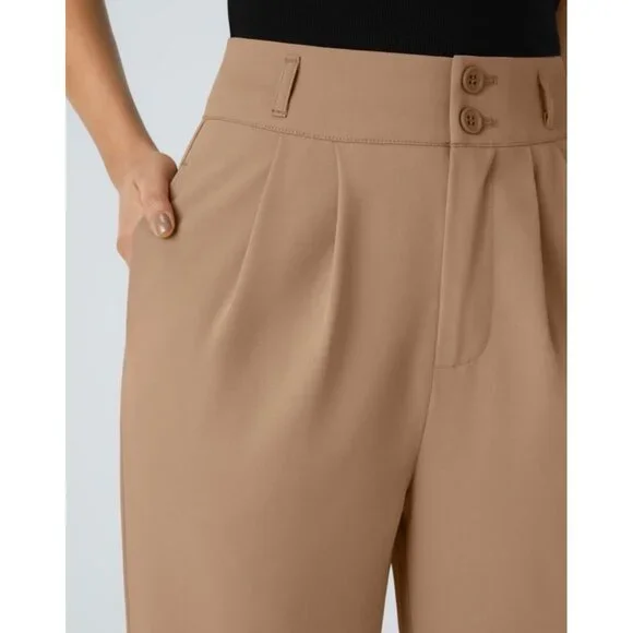 Halara High Waisted Shirred Straight Leg Work Pants Sz Medium Womens Beige Pocke - Picture 10 of 11